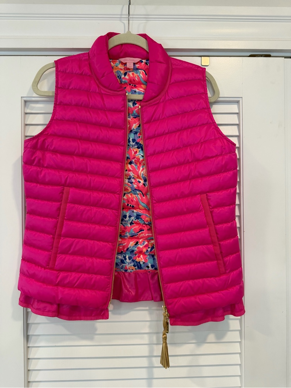 Lilly Pulitzer Hot Pink Quilted Puffer Vest with Floral Lining